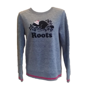 ROOTS Kids XXL Iconic Beaver Crew Neck EUC Grey Sweatshirt Fits Women Small